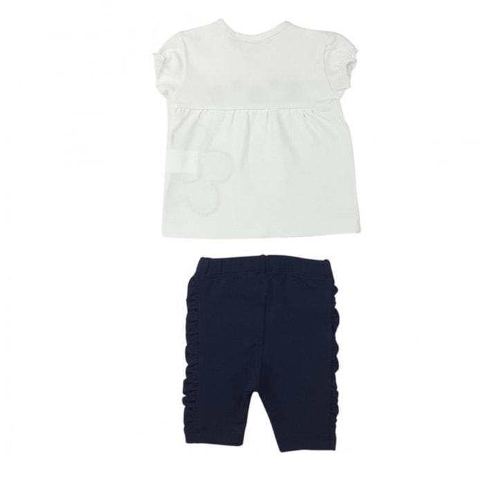 SET TSHIRT JERSEY BIANCO E LEGGINGS NAVY BLU