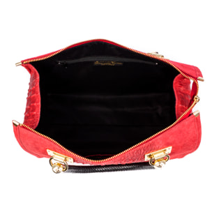 Anacapri Bolso tote Mujer. Piel auténtica Gamuza Grabado Cocodrilo.