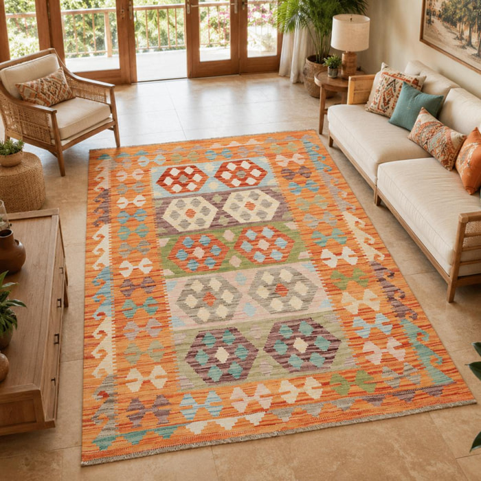 Tapis kilim au motif ethnique, tissé plat authentique, POJEG