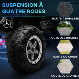 Voiture électrique 4x4 pour enfants de 3 à 8 ans 12 V Mercedes-Benz Unimog 2 moteurs avec télécommande, roues suspendues, klaxons, lumières, musique, blanc