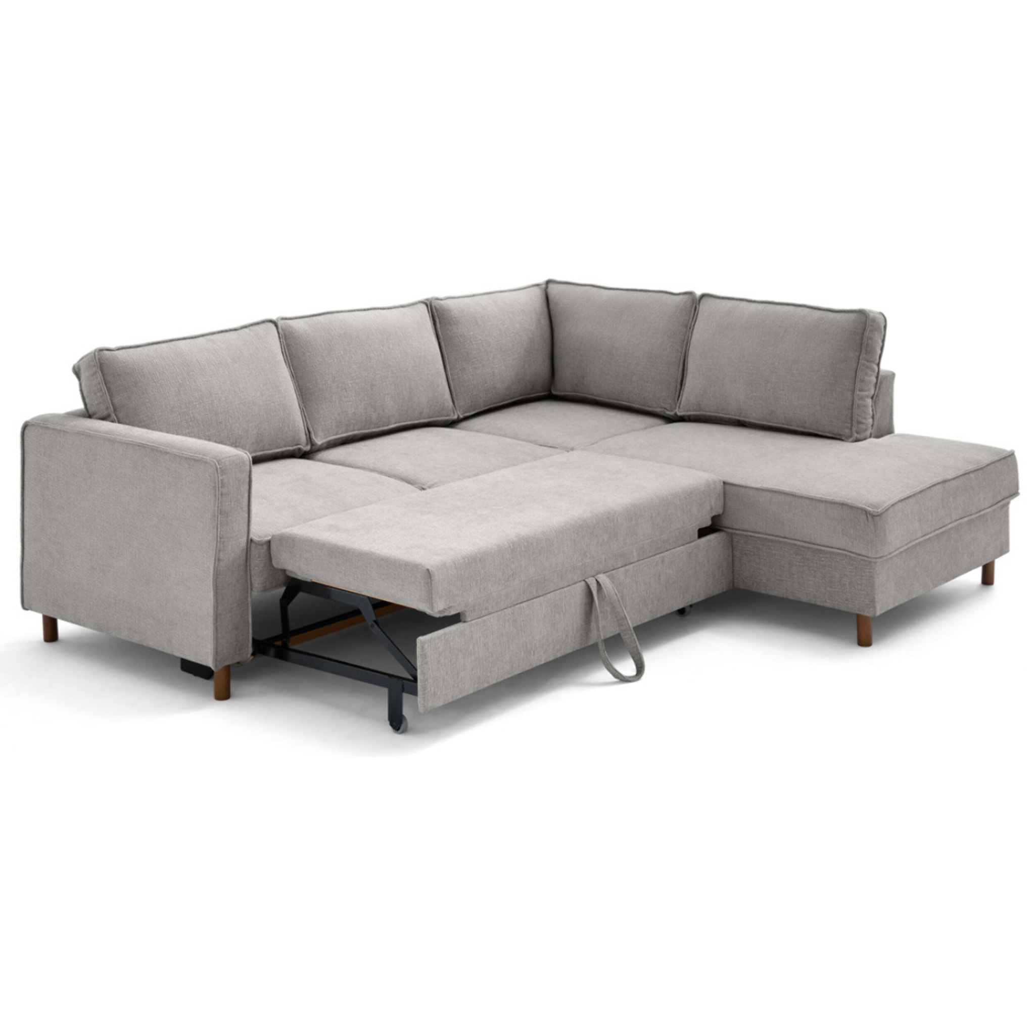 Jake - canapé d'angle droit 5 places convertible en tissu velours relief - Gris clair