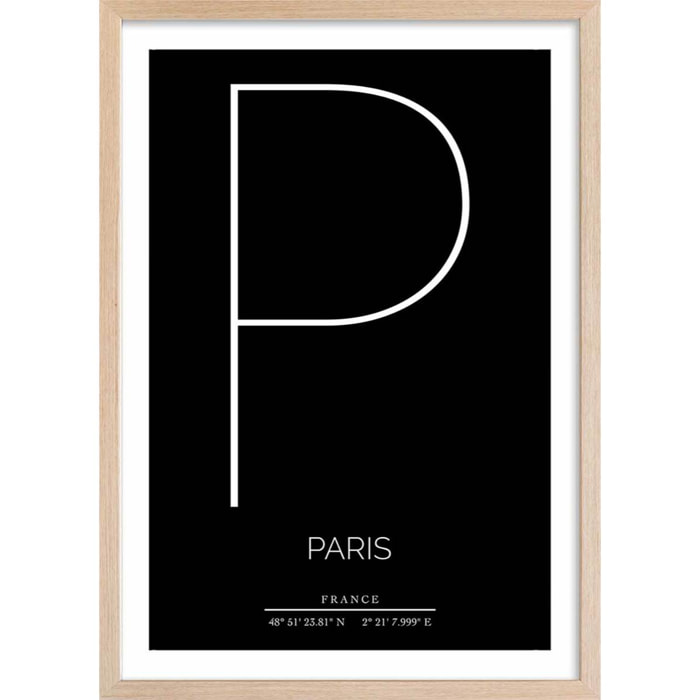 Poster p paris Affiche + cadre en bois - Chêne