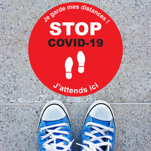 Sticker Sol avec laminat de Protection en Plastique Anti-dérapant | Stickers adhésif Sol - SOL STOP COVID-19 - 1 sticker