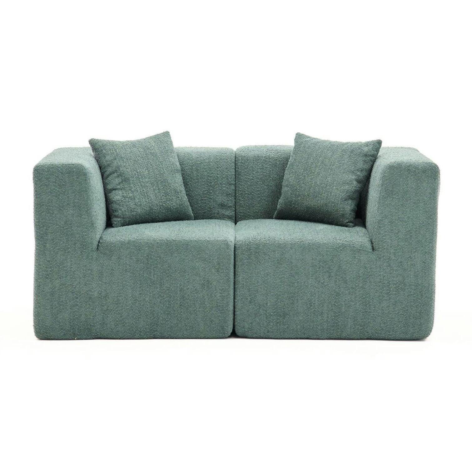 Canapé 2 places compact vert tissu chenille PLOVIA