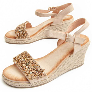 Sandalia de cuña - Beige - Altura: 7 cm