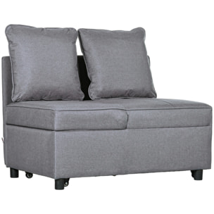 Canapé-lit canapé convertible dossier inclinable 2 coussins fournis assise effet capitonné tissu gris