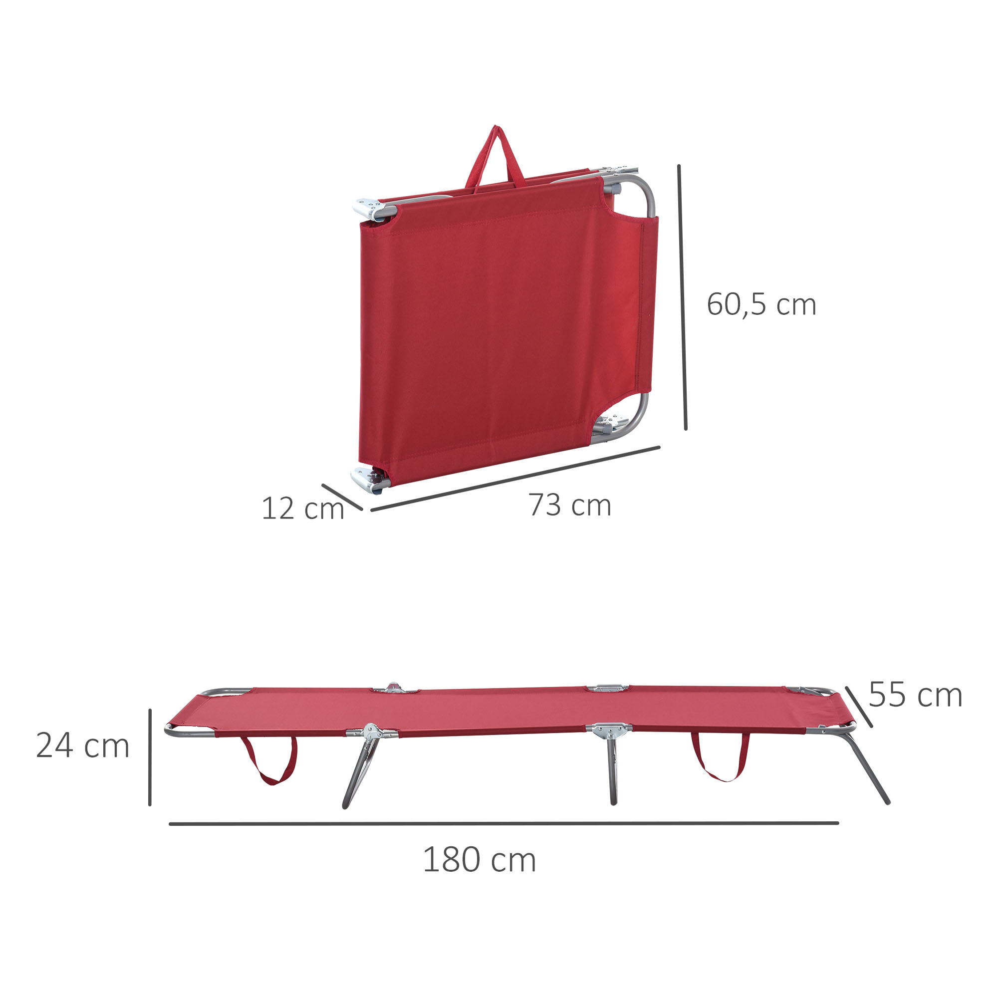 Tumbona Plegable Tumbona Jardín Exterior con Respaldo Ajustable en 5 Posiciones y Estructura Metálica Carga 120 kg para Terraza Piscina Playa 180x55x24 cm Burdeos