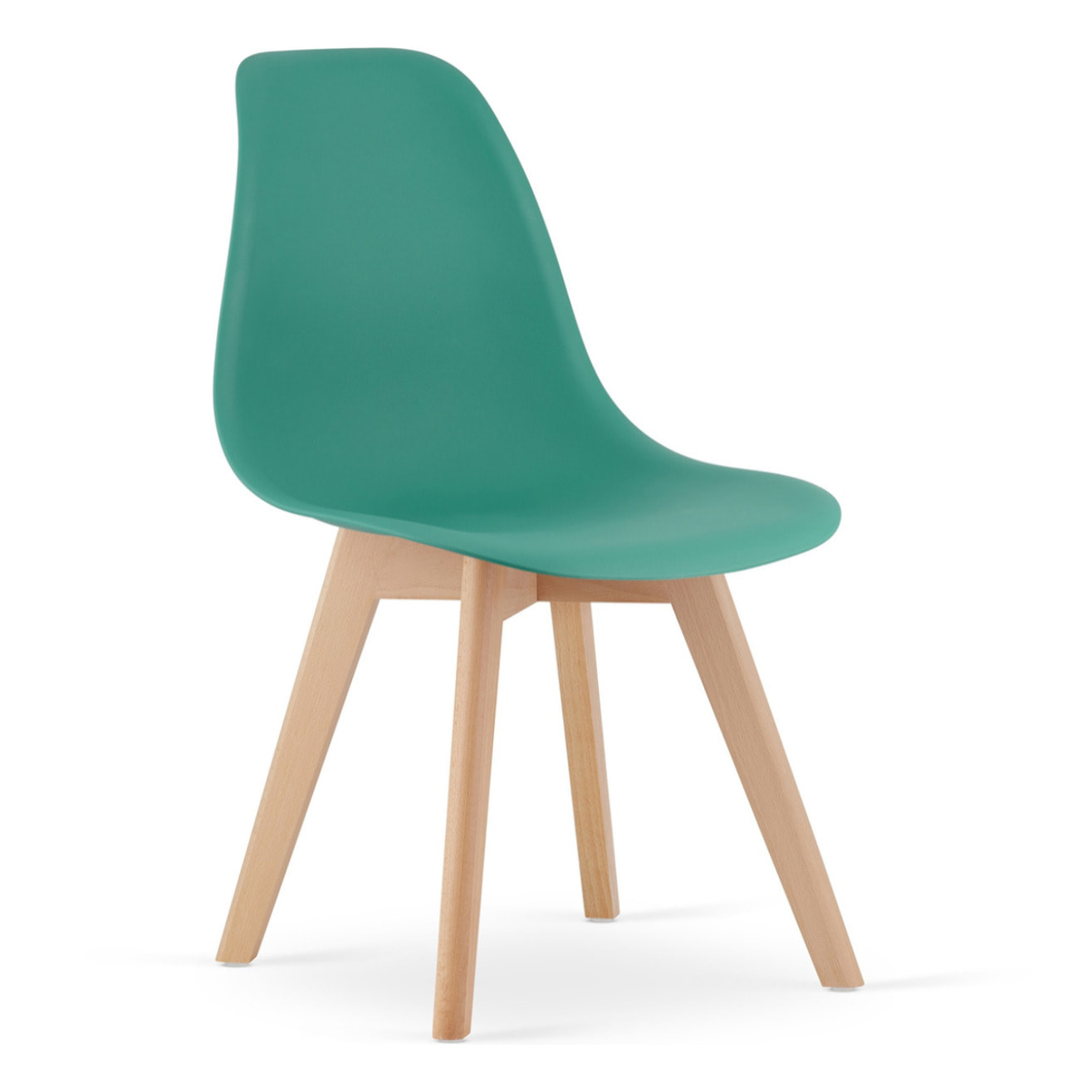 Sedia di design Kito verde con gambe in legno di faggio
