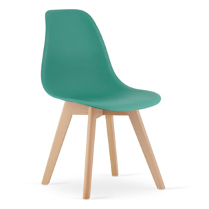 Sedia di design Kito verde con gambe in legno di faggio