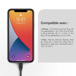 Câble Lightning ESSENTIELB vers USB 1M certifié Apple Noir