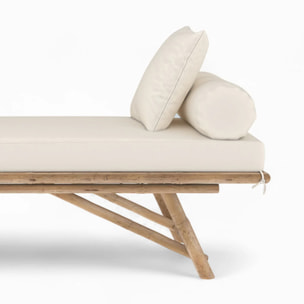 Banquette de jardin en bambou avec matelas blanc - Vadella