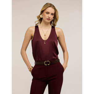 Motivi - Top de raso de hombro ancho - Burgundy