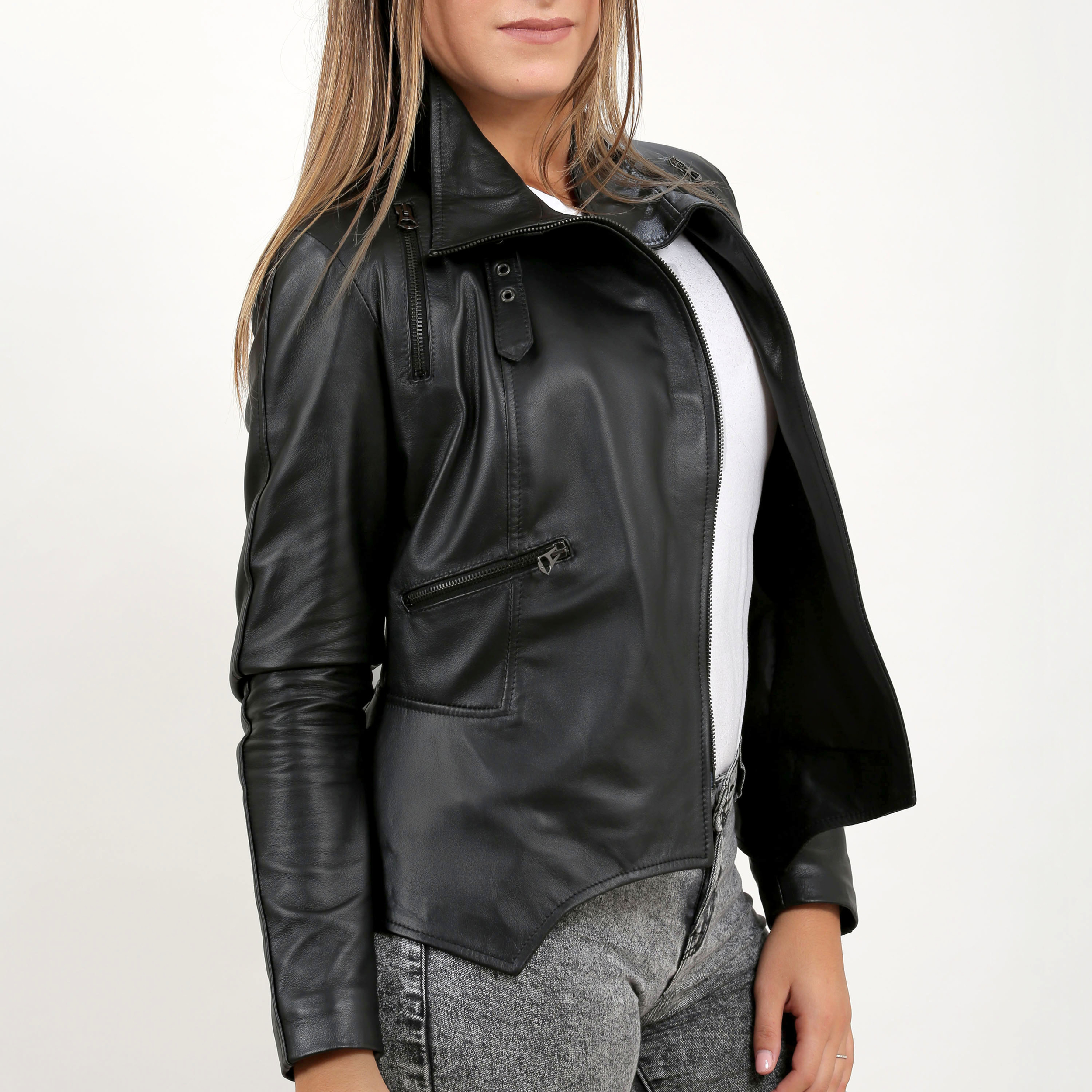 Giubbino in vera pelle di vitello Nero-Slim Fit