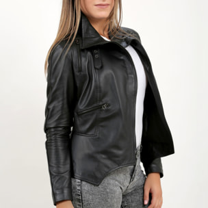 Giubbino in vera pelle di vitello Nero-Slim Fit