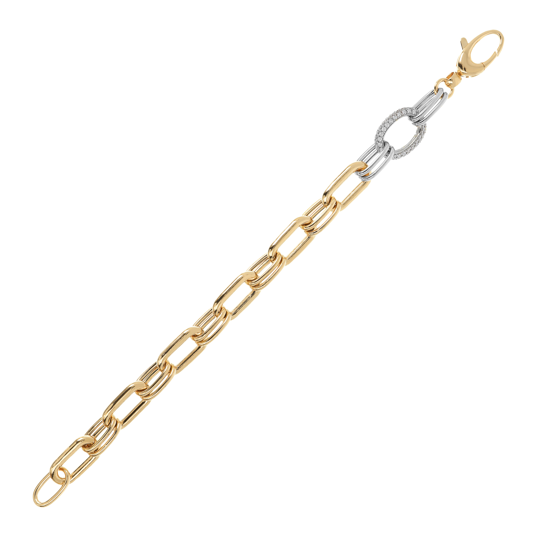 Bracciale Golden a Maglie Alternate con Elemento Pavé in Cubic Zirconia