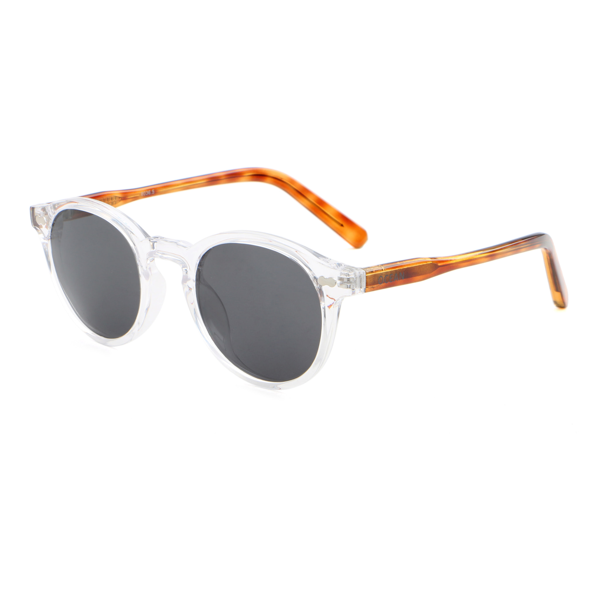 Gafas de sol OCEAN BOWIE - Blanco transparente mate con patillas en carey y / Ahumada