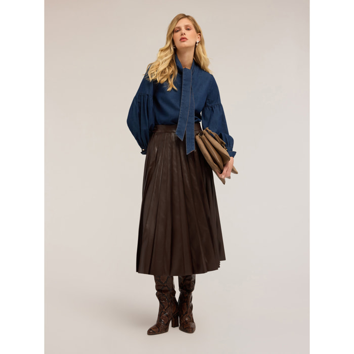 Motivi - Camicia in denim con collo a fusciacca - Blu