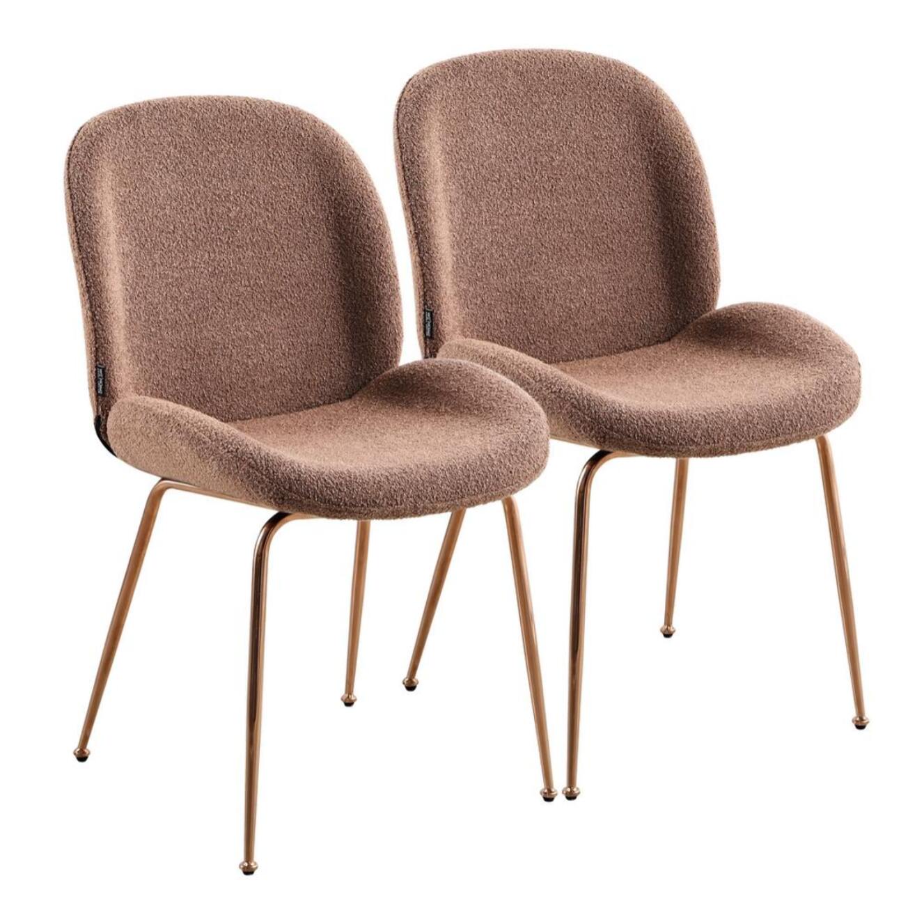 Coppia di sedie in tessuto bouclè marrone con gambe in oro rosa - Shell