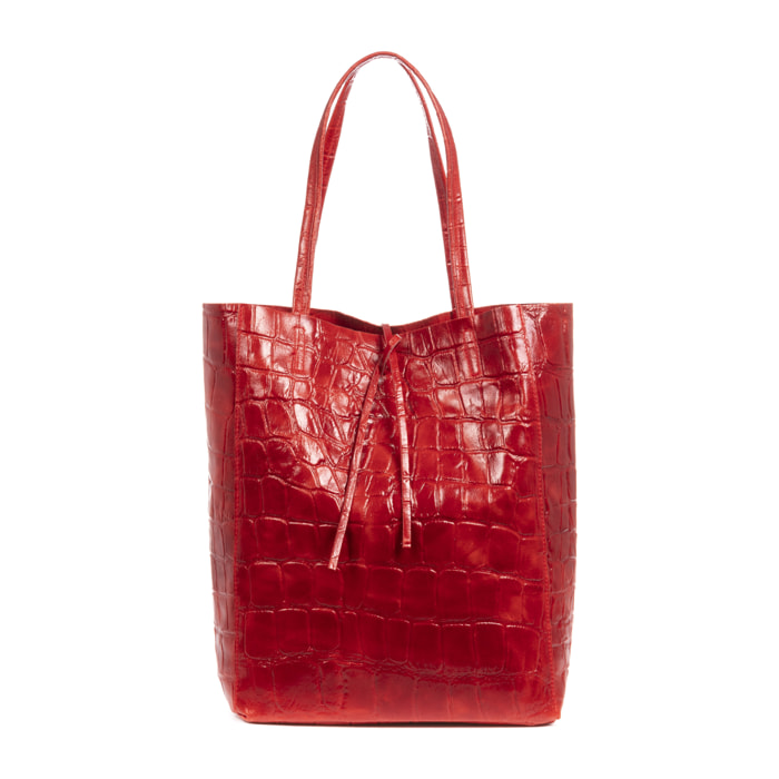 Sefora Borsa Shopper Donna.Pelle autentica Camoscio Inciso Coccodrillo Grande