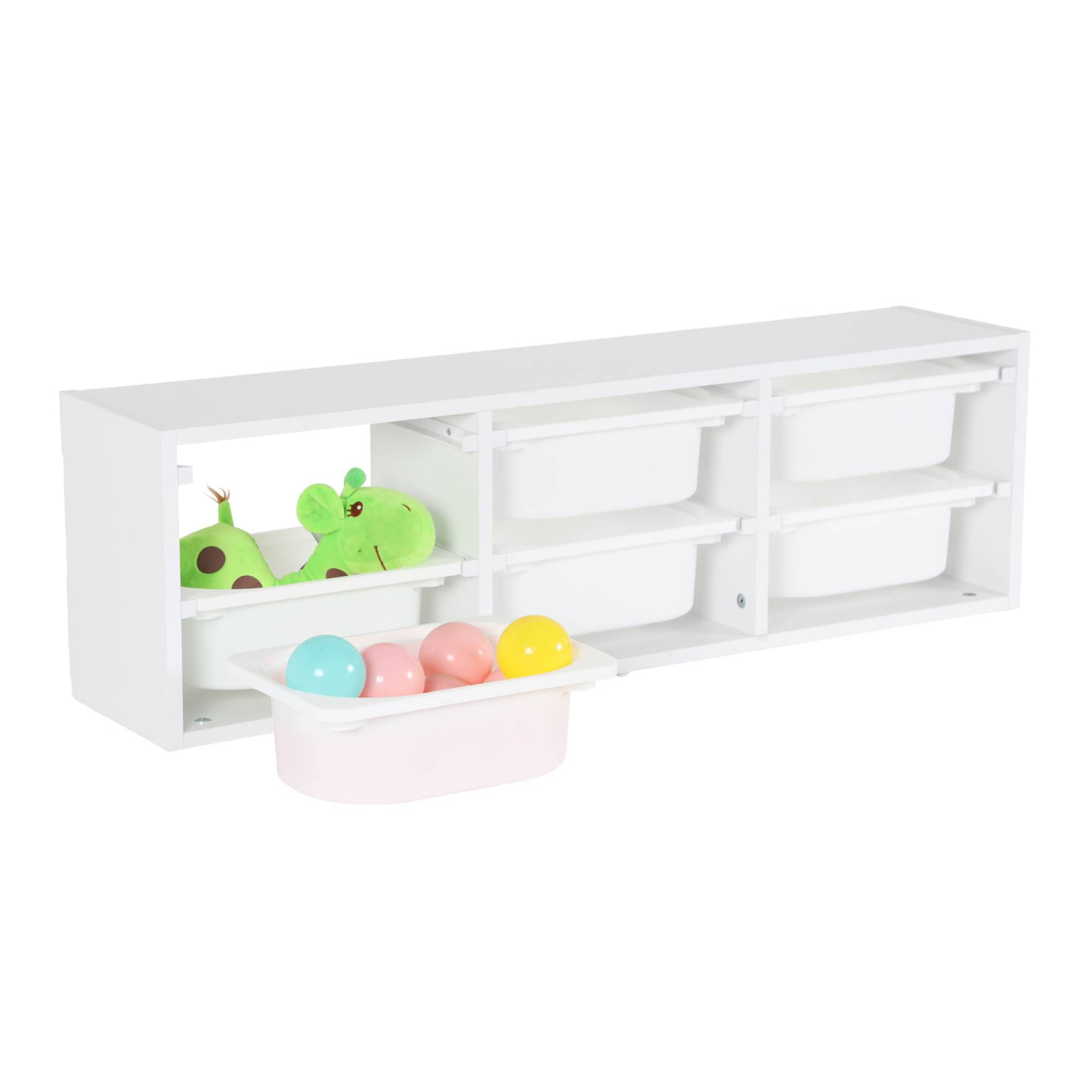 Meuble de rangement pour enfant. blanc. 6 bacs en plastique