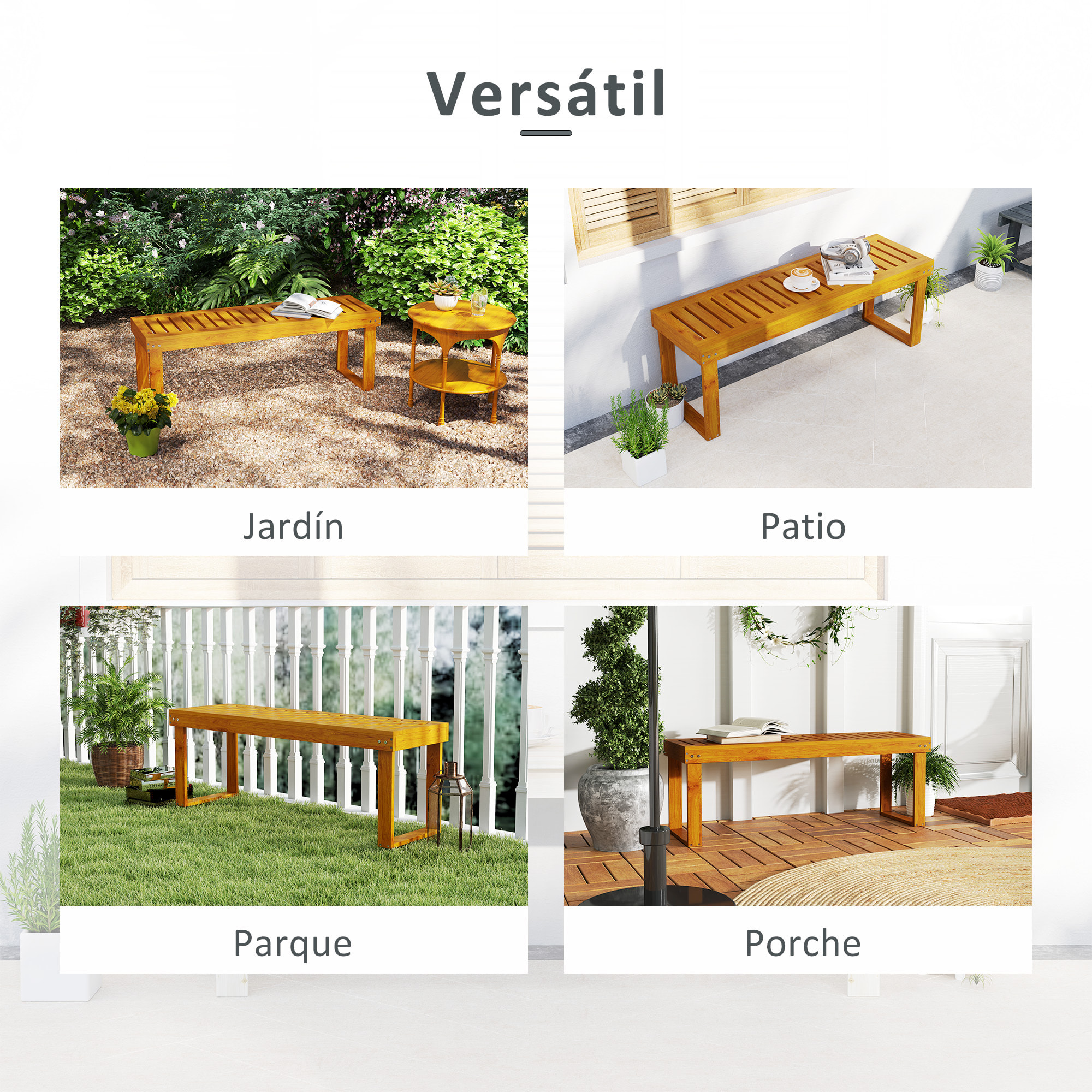 Banco de Jardín de 2 Plazas Banco de Madera Asiento de Lamas Carga 300 kg Banco para Patio Terraza 120x34x43 cm Teca