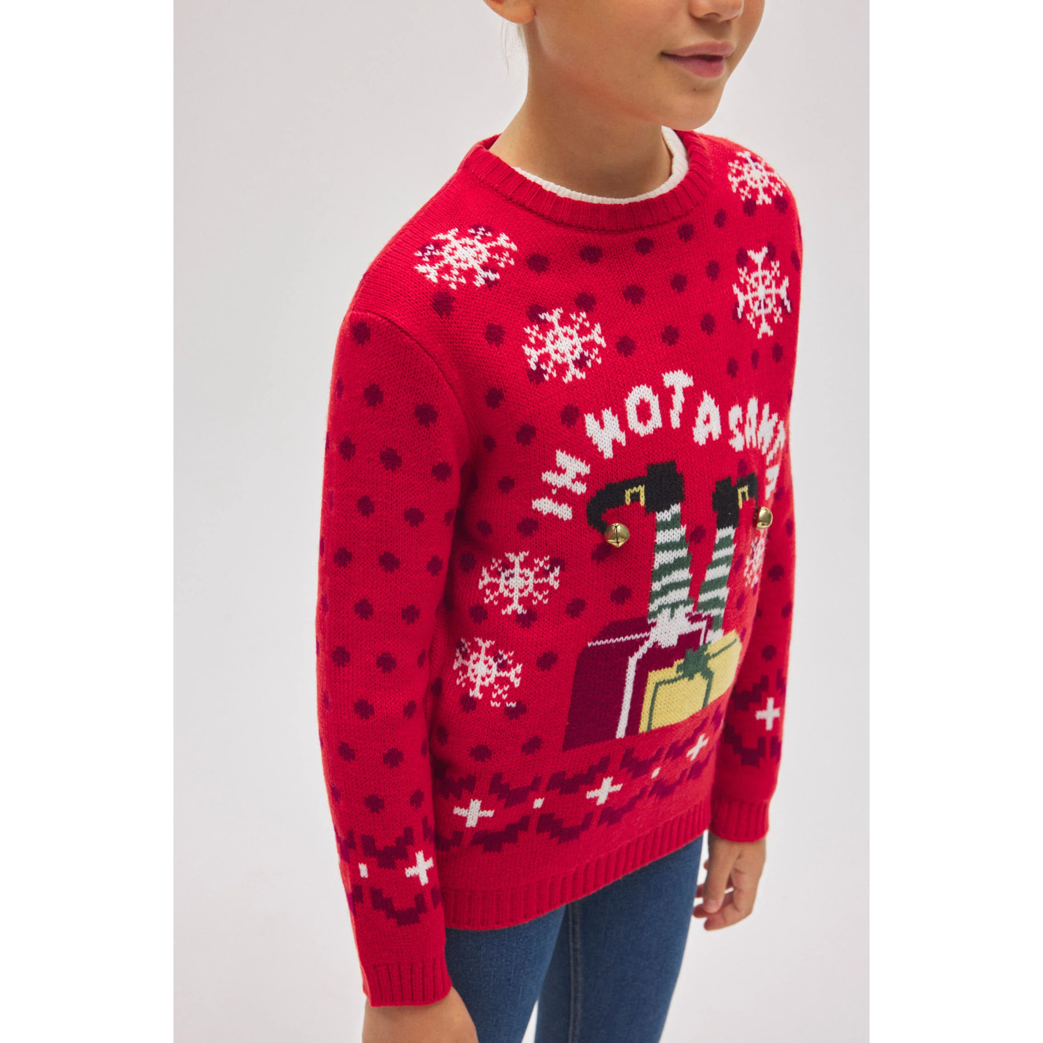 Maglione natalizio per bambini con campanellini e stampa "Non sono un Babbo Natale"