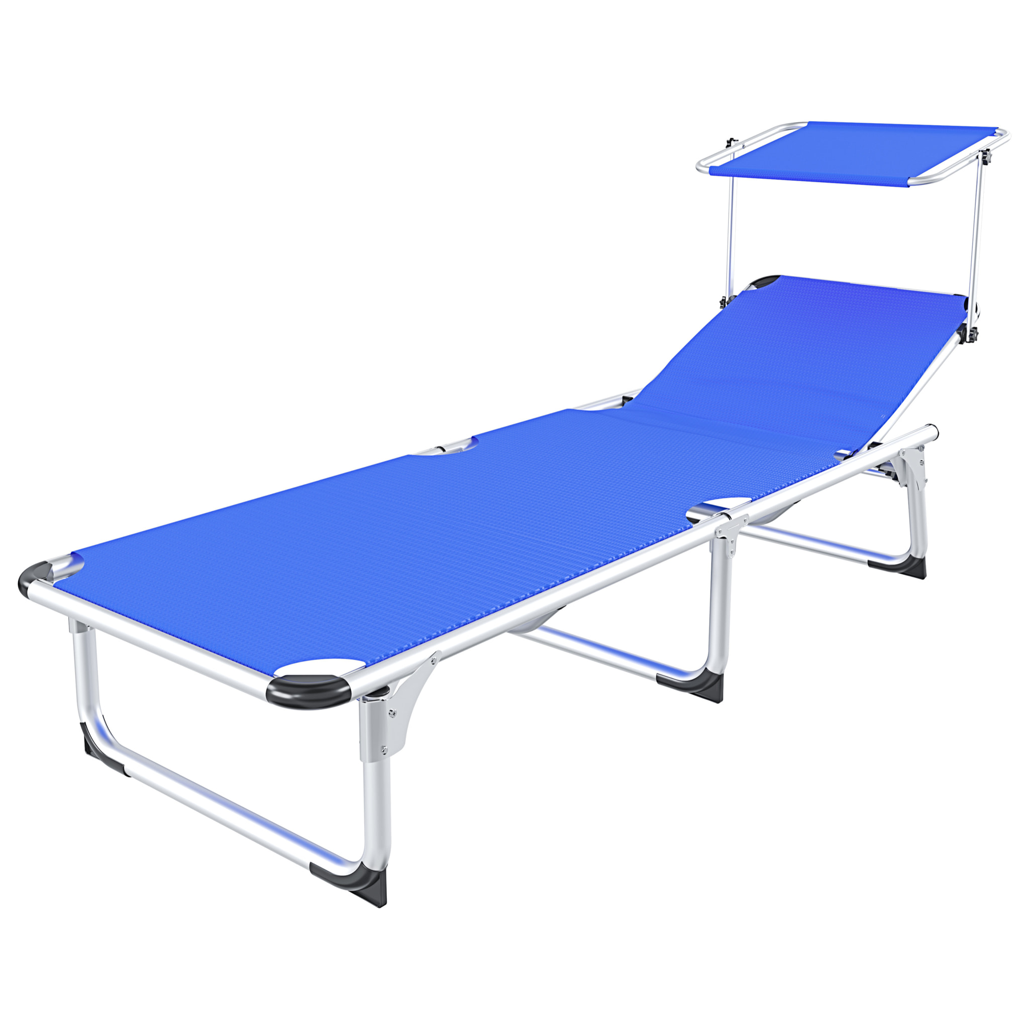 Coppia Di Lettini Pieghevoli Prendisole Tettuccio Parasole Schienale Regolabile In Alluminio Sdraio Spiaggia Mare Giardino Piscina 187x59x29 Cm Blu
