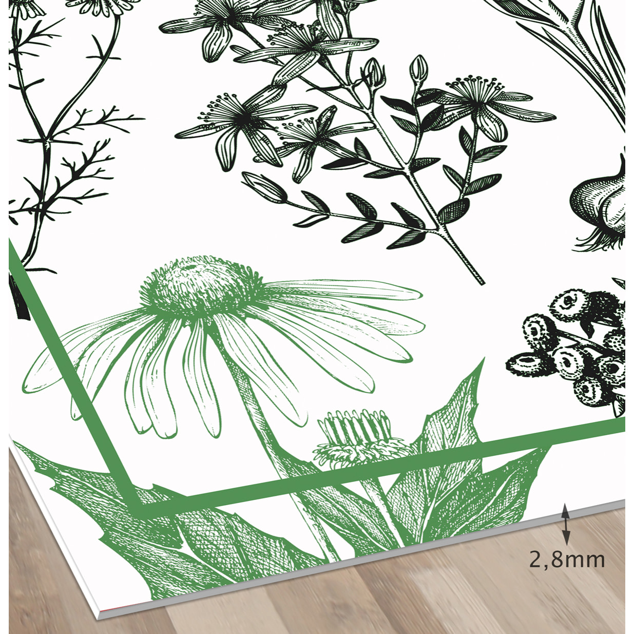 Alfombra de vinilo CERAMIKO, Plantass medicinales menta 66x150 cm