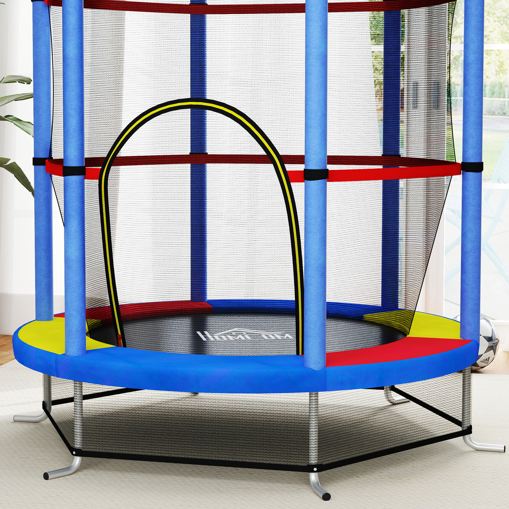 Cama Elástica Infantil Ø140x190 cm Trampolín para Niños de 3-6 Años con Red de Seguridad Carga 45 kg para Interior Multicolor