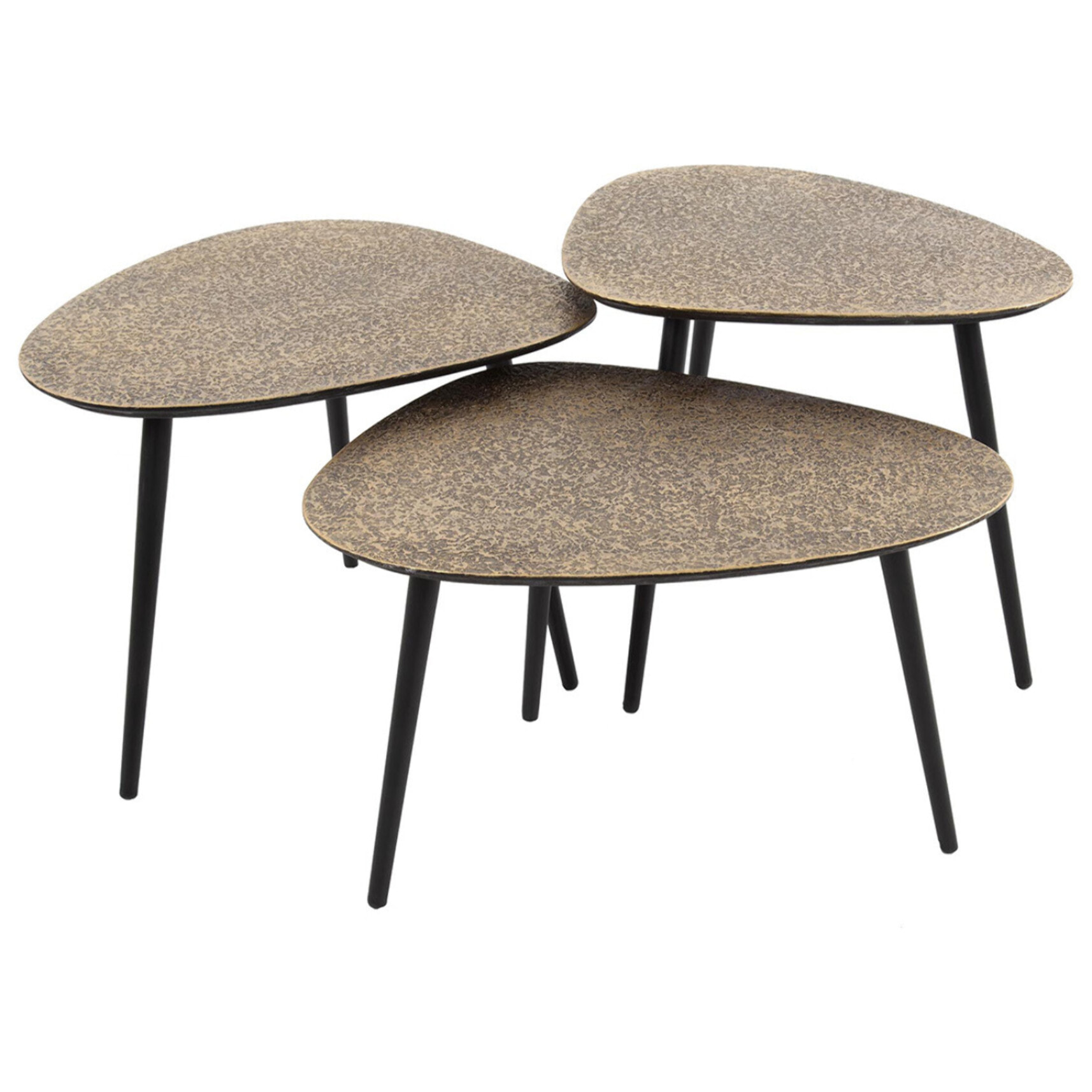 Kahoni - lot de 3 tables basses gigognes - doré et noir - 54 cm - Noir / Doré