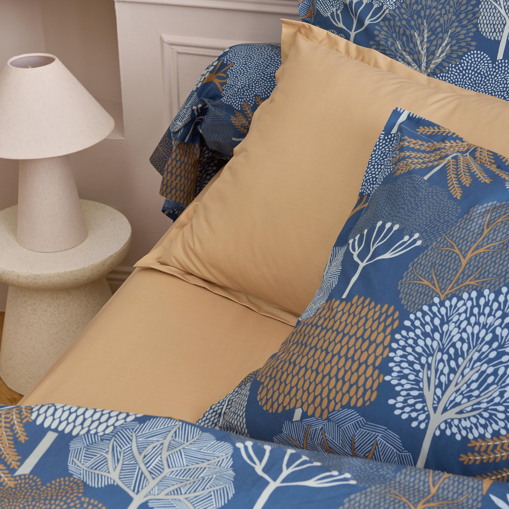 Housse de couette 100% percale de coton 80 fils forêt - Bleu Encre