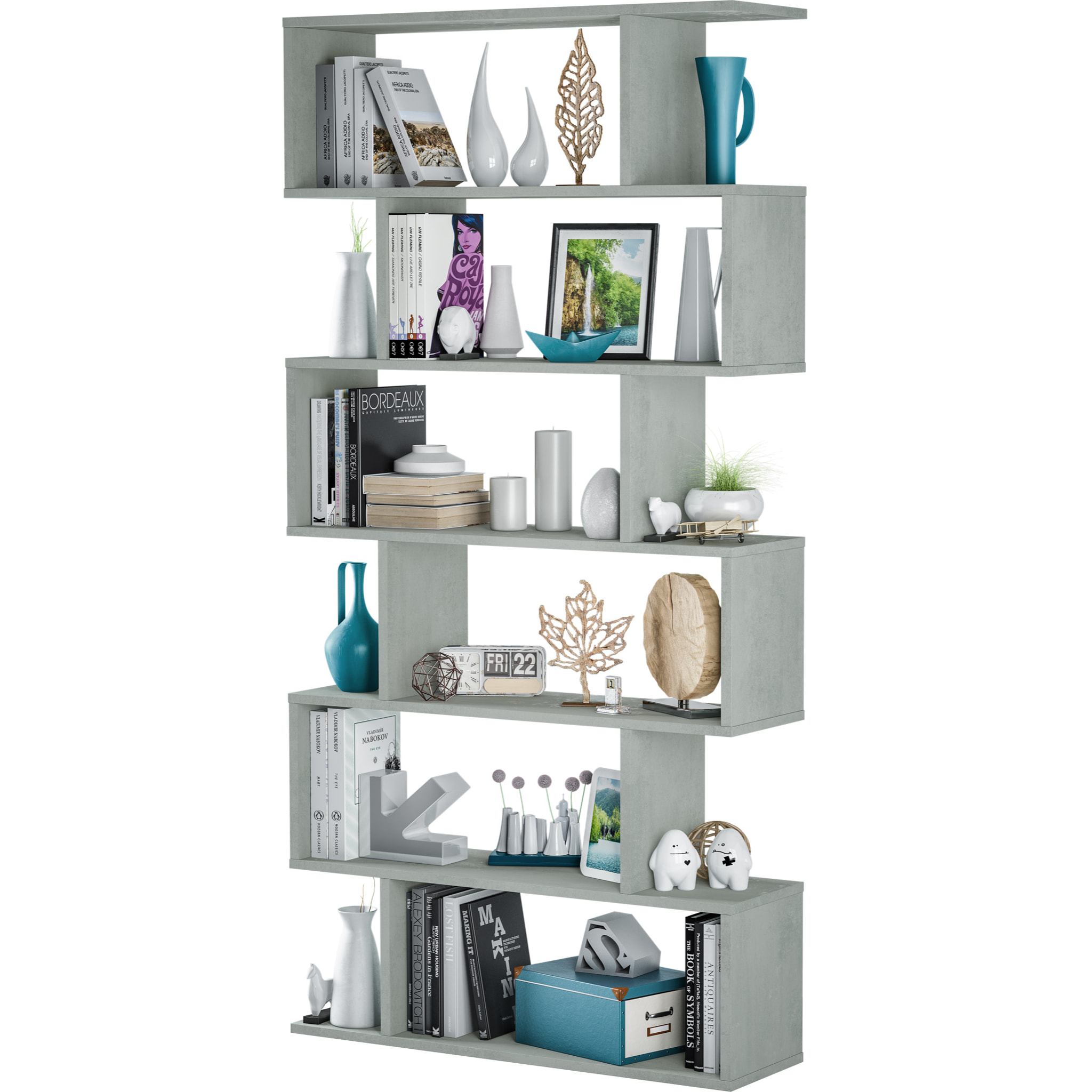 Libreria da Terra Con Mensole Zig Zag Friburgo Plus 192 x 80 x 25 Cm Grigio Cemento