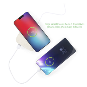 Caricatore Riens Qi wireless, realizzato in paglia di grano, con doppia uscita USB da 2100 mAh.
