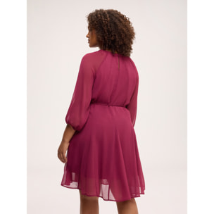 Fiorella Rubino - Vestido corto acampanado en georgette - Burgundy