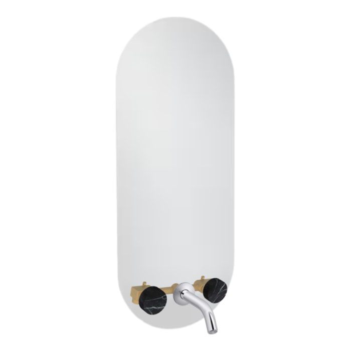 Miroir LED ovale 3 trous + mélangeur lavabo encastré 3 trous Grands Boulevards marbré orage et chromé