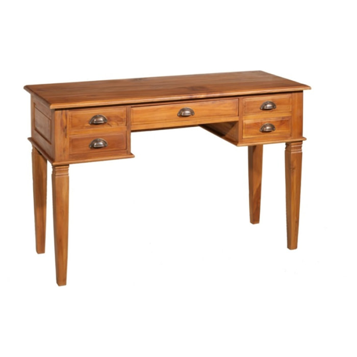 API - Bureau 5 tiroirs marron bois Teck