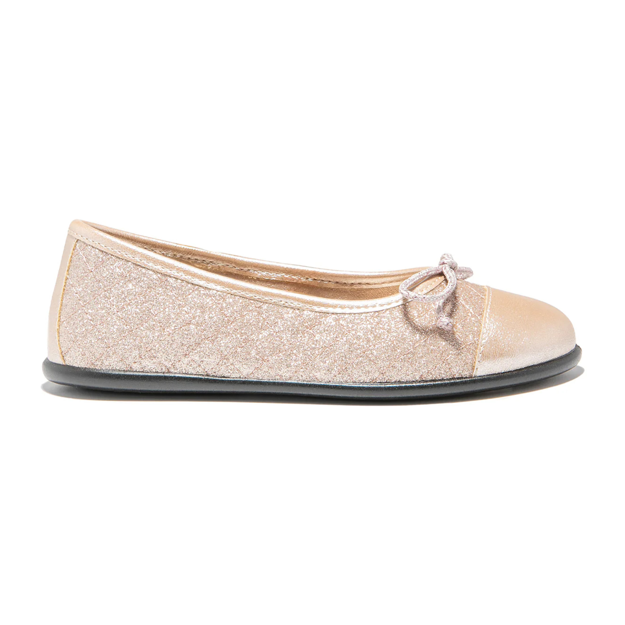 Ballerine dorate con glitter e fiocco