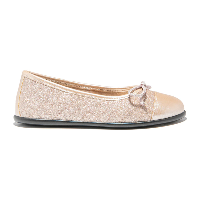 Ballerine dorate con glitter e fiocco