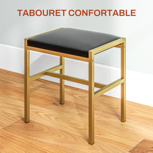 Ensemble coiffeuse miroir LED tabouret style art déco - 2 tiroirs, 4 étagères - acier doré bois noir