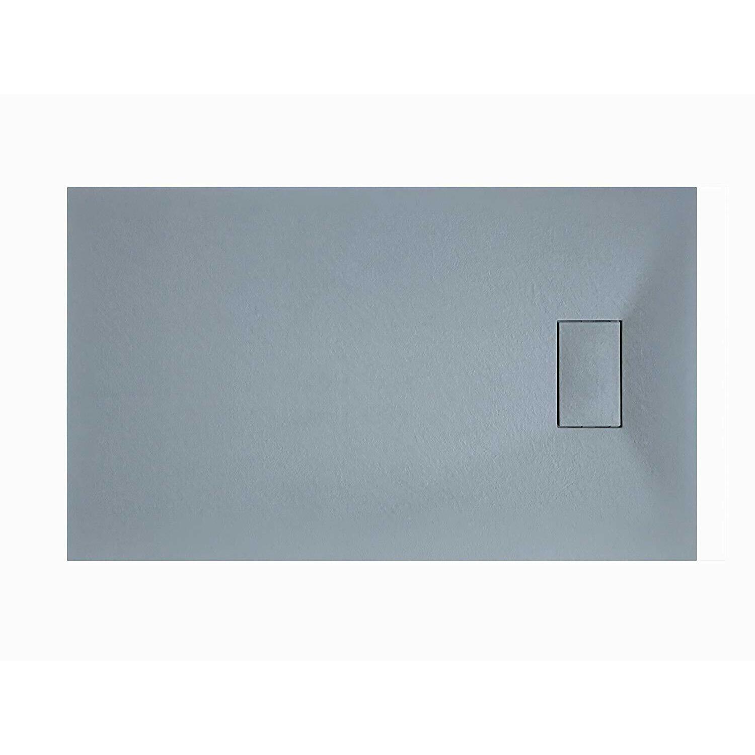 Piatto Doccia Spessore 2.6 Cm Resina SMC Effetto Pietra Stone Ardesia Antiscivolo Riducibile Filopavimento Con Griglia Di Copertura Grigio 90x140 Cm