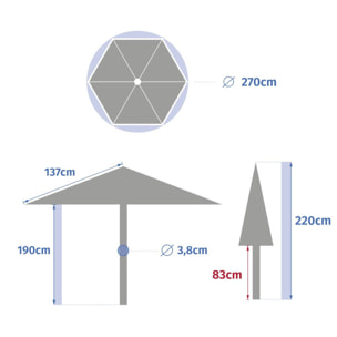 Parasol droit rond inclinable Soya 2,7m café