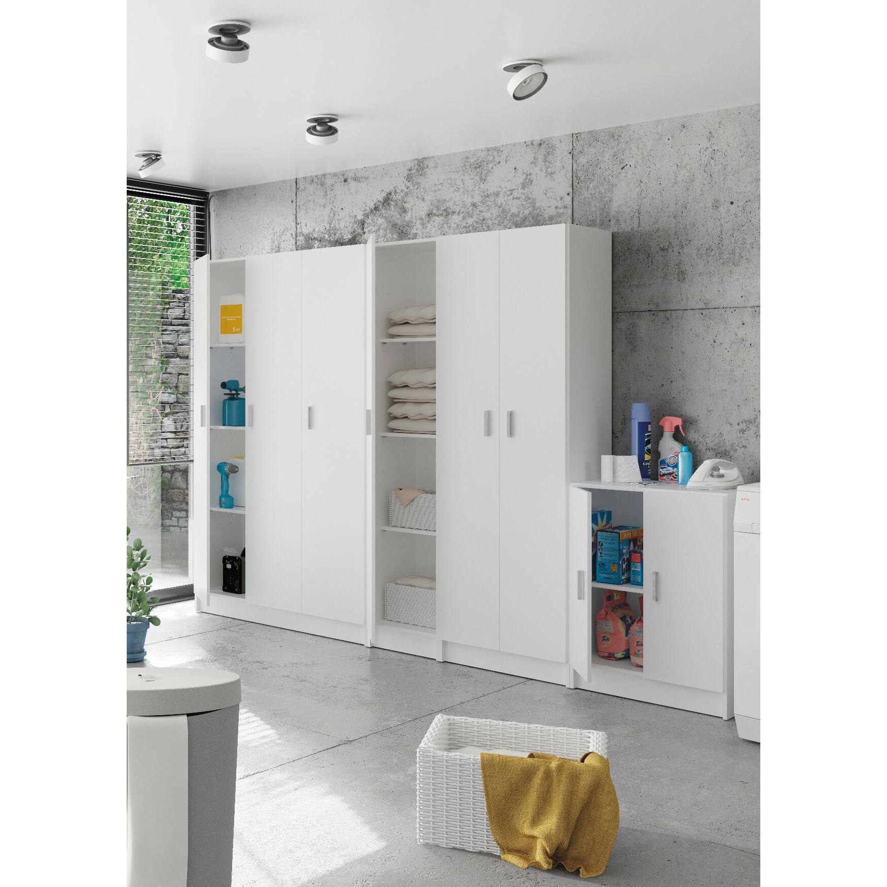 Armadio multiuso 1 anta Alexander, Mobile ausiliario, Guardaroba porta scarpe con ripiani, Scarpiera verticale, 37x37h180 cm, Bianco