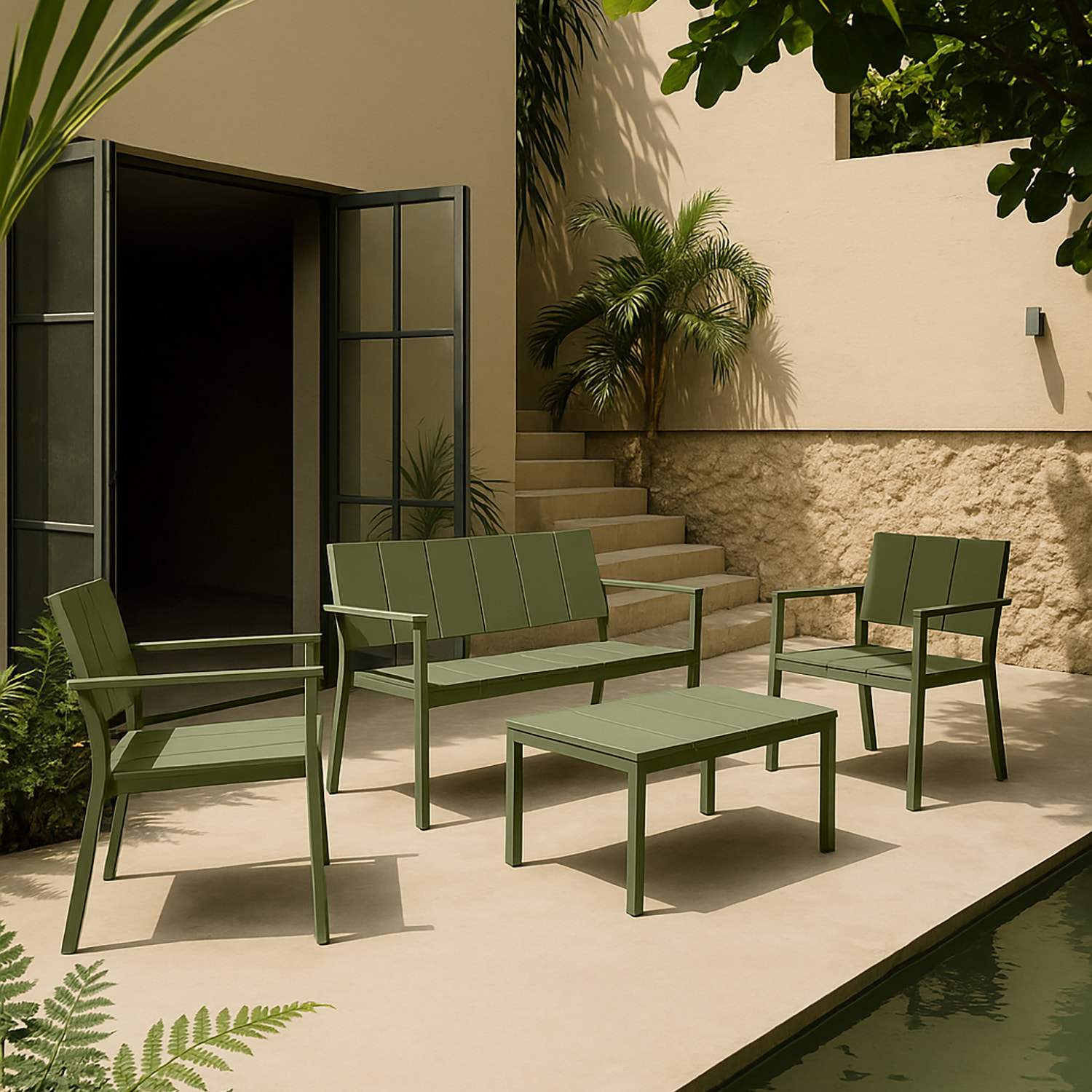 Salon de jardin 4 places en polypropylène vert  PATIO