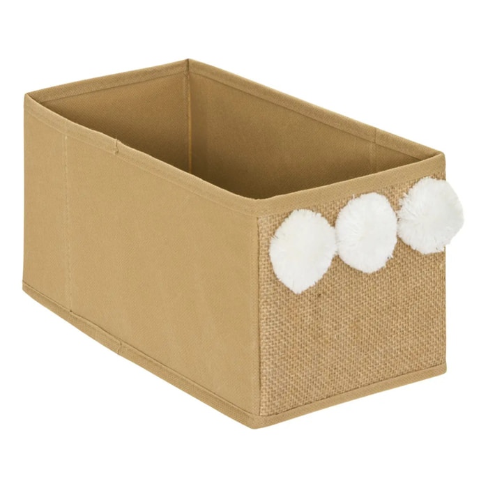 Boîte de rangement en jute Yuki pliable 14x29cm beige détail pompon