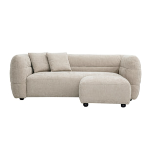 Canapé 3 places et repose pieds en tissu effet velours texturé beige JOYA