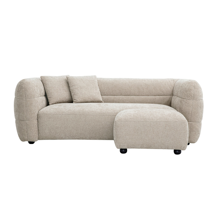 Canapé 3 places et repose pieds en tissu effet velours texturé beige JOYA