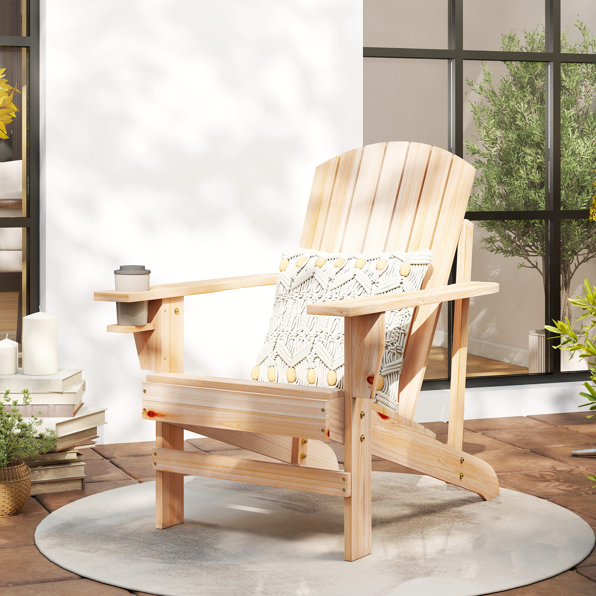 Silla Adirondack de Madera Silla de Jardín con Reposabrazos y Respaldo Alto para Terraza Balcón Exterior 72x95x93 cm Natural