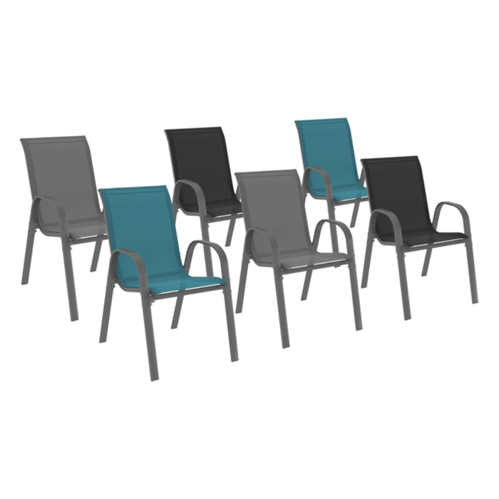 Chaises de jardin empilables textilène mix couleurs - lot de 6