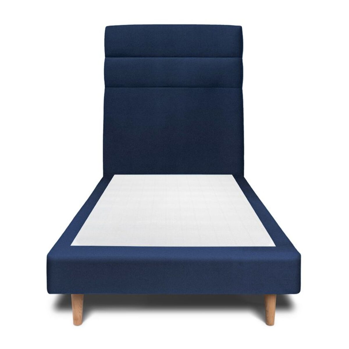 Lit avec tête de lit bandes horizontales velours et sommier tapissier Ep14