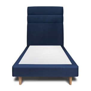 Lit avec tête de lit bandes horizontales velours et sommier tapissier Ep14